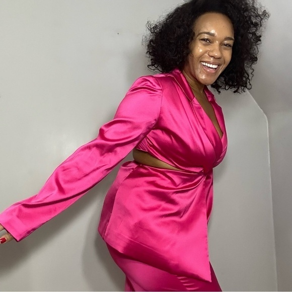 Porsha Williams The Drop Hot Pink Satin two piece co ord set power pantsuit - Picture 4 of 16